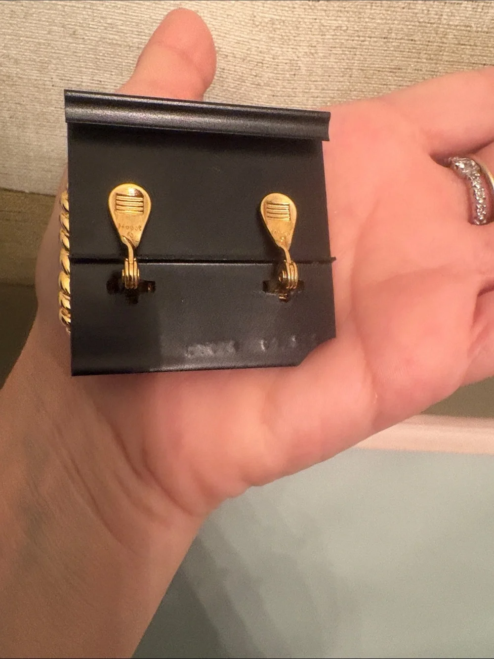 Deadstock Mint Monet Gold-Tone Clip Earrings with Green Enamel Centers